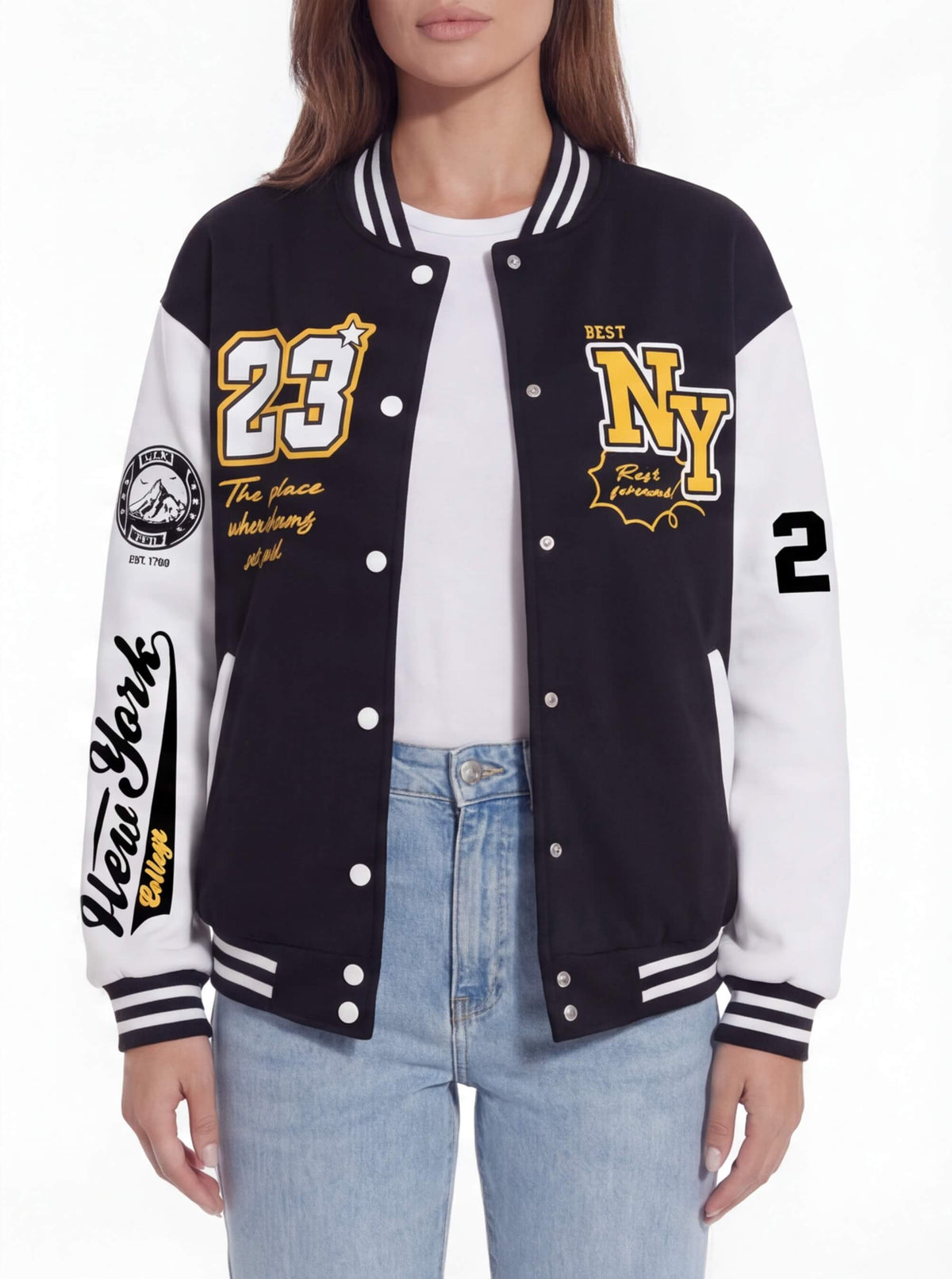 Varsity Baseball Jacket with Snap Front and Patches