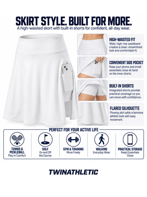 High-Waisted Pocket Skort with Built-In Shorts