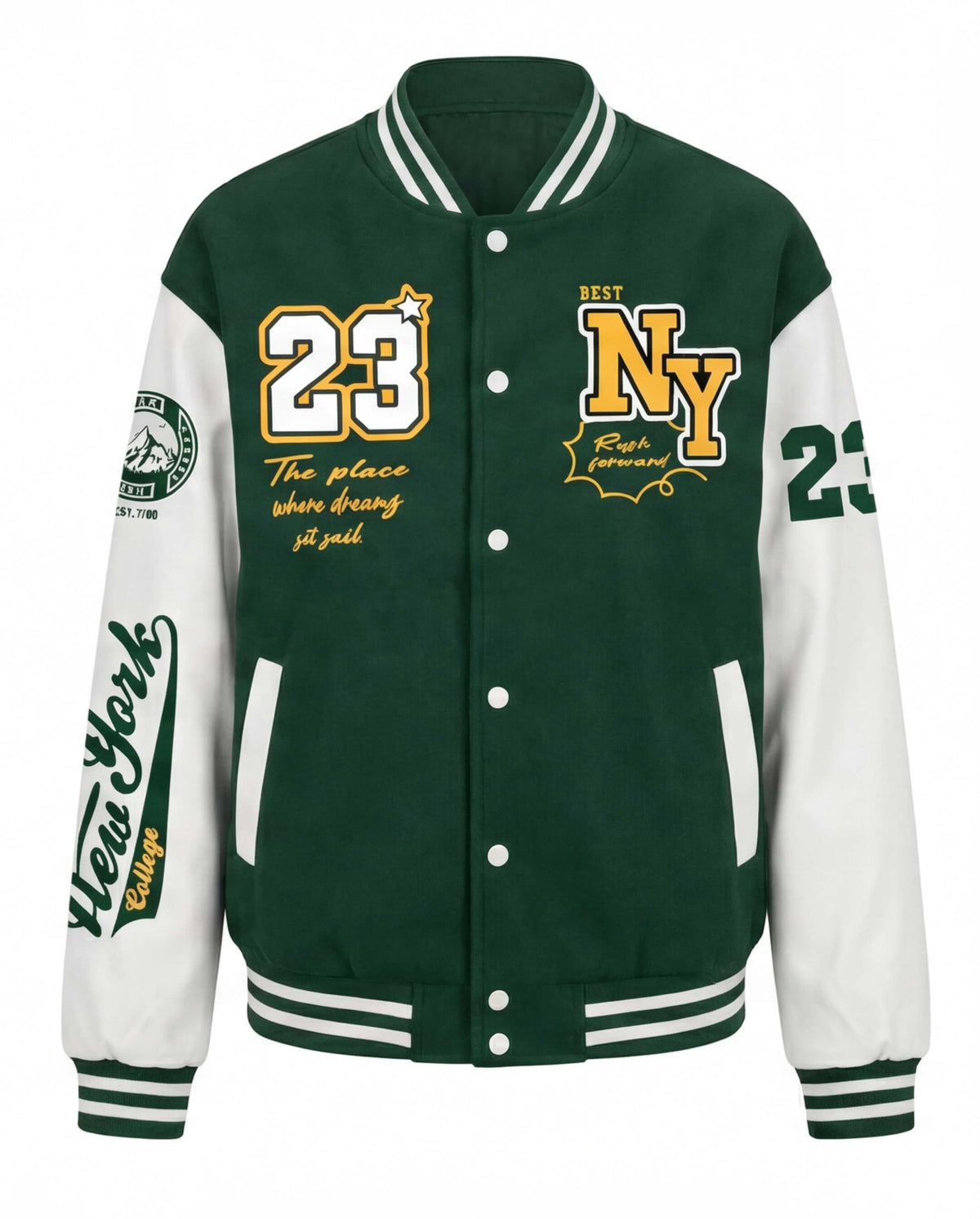 Varsity Baseball Jacket with Snap Front and Patches